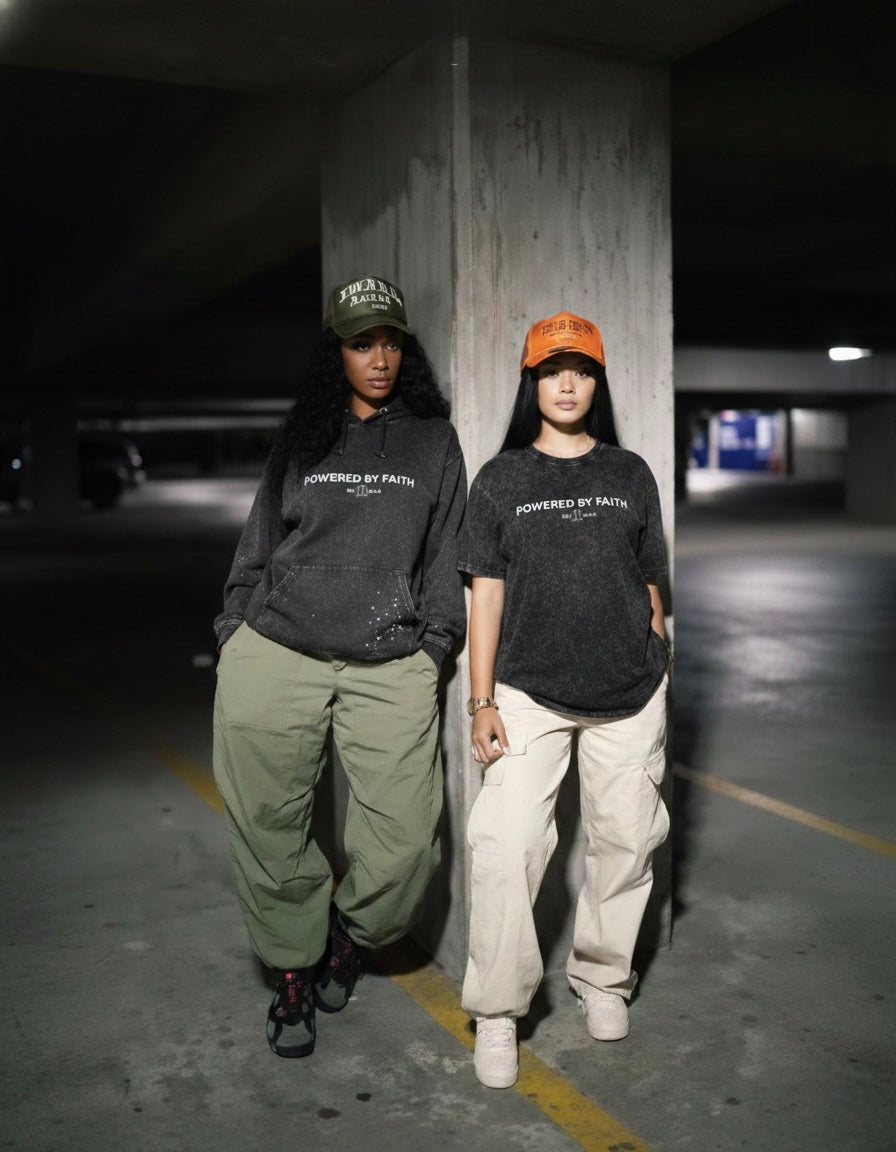 POWERED BY FAITH/ NEVER STOP DREAMING - Vintage Washed Hoodie