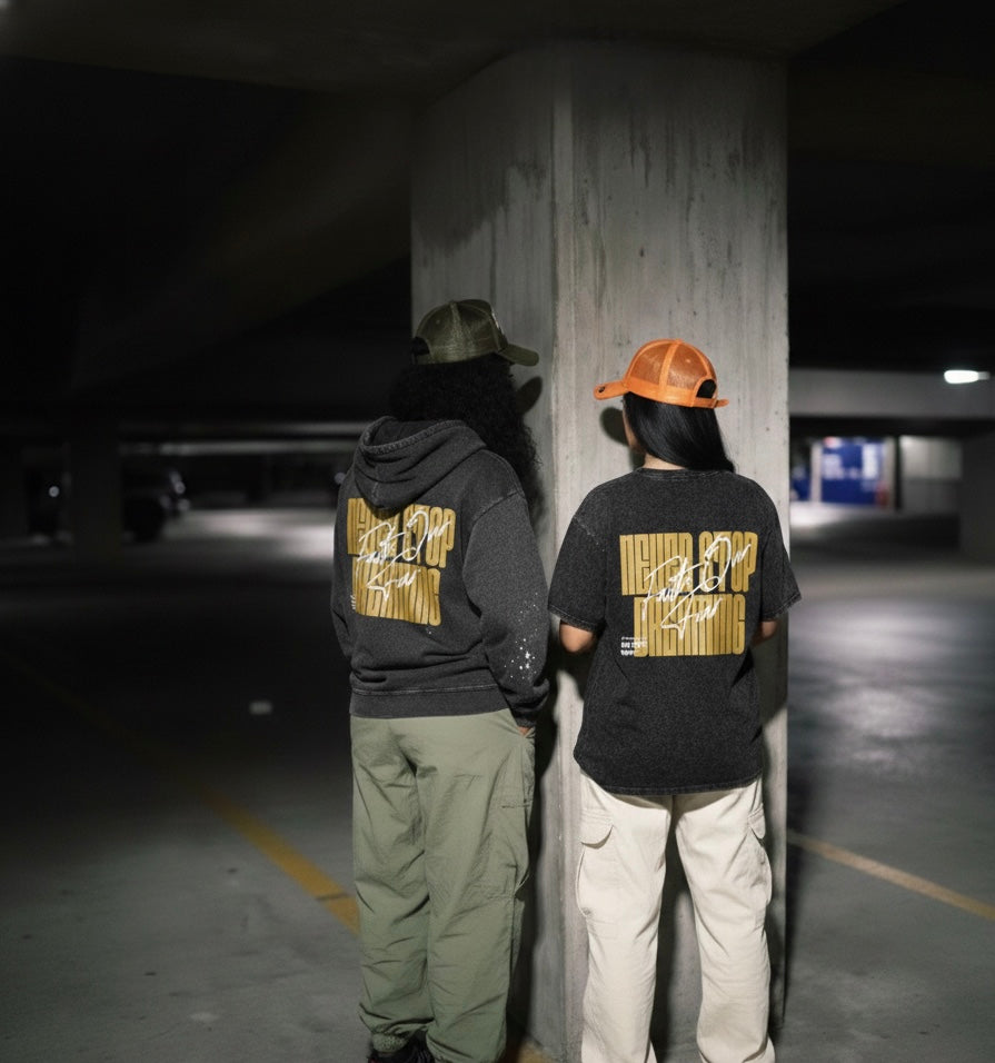 POWERED BY FAITH/ NEVER STOP DREAMING - Vintage Washed Hoodie